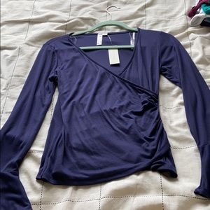 Dark Blue Bell Sleeve Wrap Top